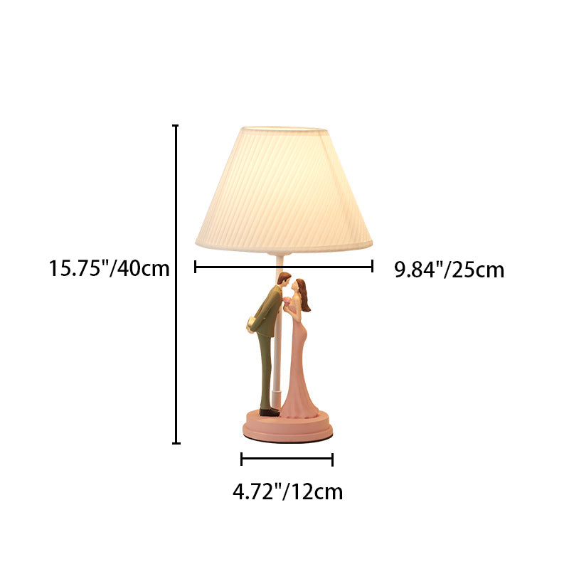 Modern Art Deco Wedding Couple Round Prism Resin Iron Fabric 1-Light Table Lamp For Bedroom