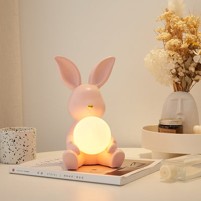 Modern Art Deco Cartoon Rabbit Shape Round Resin Glass 1-Light Table Lamp For Bedroom