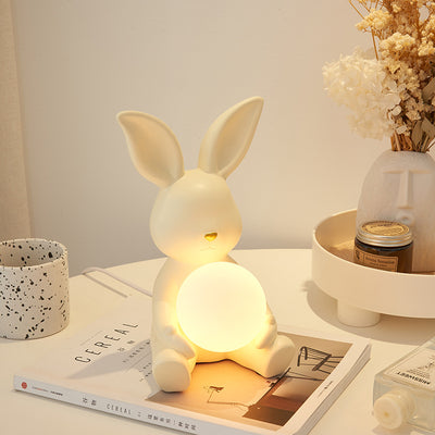 Modern Art Deco Cartoon Rabbit Shape Round Resin Glass 1-Light Table Lamp For Bedroom