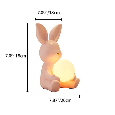 Modern Art Deco Cartoon Rabbit Shape Round Resin Glass 1-Light Table Lamp For Bedroom