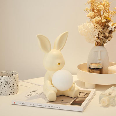 Modern Art Deco Cartoon Rabbit Shape Round Resin Glass 1-Light Table Lamp For Bedroom