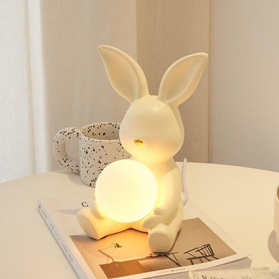 Modern Art Deco Cartoon Rabbit Shape Round Resin Glass 1-Light Table Lamp For Bedroom