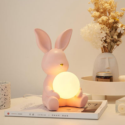 Modern Art Deco Cartoon Rabbit Shape Round Resin Glass 1-Light Table Lamp For Bedroom