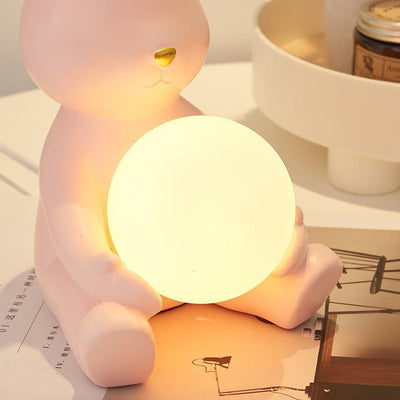 Modern Art Deco Cartoon Rabbit Shape Round Resin Glass 1-Light Table Lamp For Bedroom