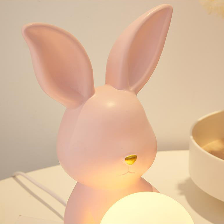 Modern Art Deco Cartoon Rabbit Shape Round Resin Glass 1-Light Table Lamp For Bedroom