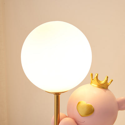 Contemporary Creative Cartoon Cute Crown Bear Round Resin Glass 1-Light Table Lamp For Bedroom