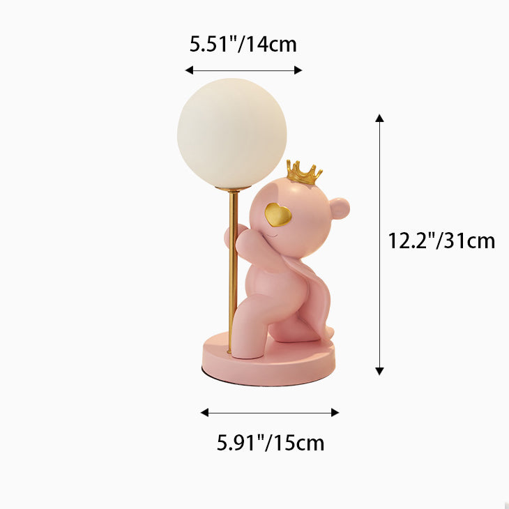 Contemporary Creative Cartoon Cute Crown Bear Round Resin Glass 1-Light Table Lamp For Bedroom