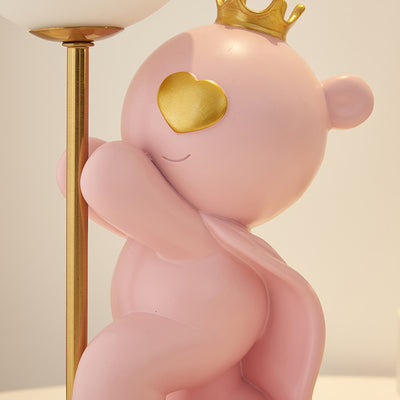 Contemporary Creative Cartoon Cute Crown Bear Round Resin Glass 1-Light Table Lamp For Bedroom