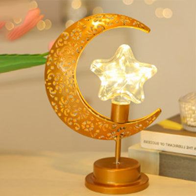 Contemporary Creative Moon Star Orb Bulb Shape Iron Glass Rattan LED Table Lamp For Bedroom