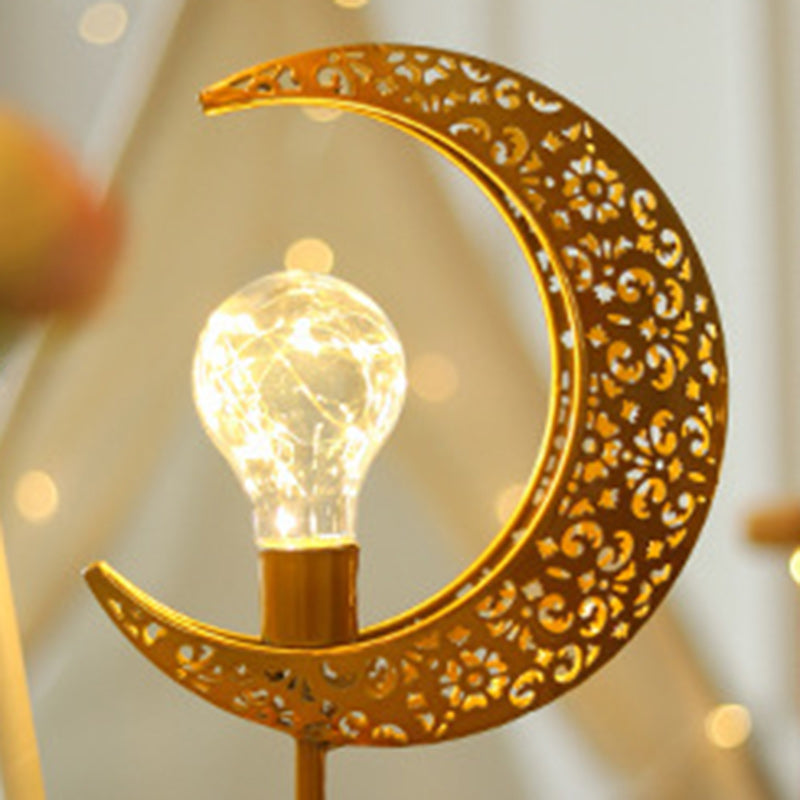 Contemporary Creative Moon Star Orb Bulb Shape Iron Glass Rattan LED Table Lamp For Bedroom