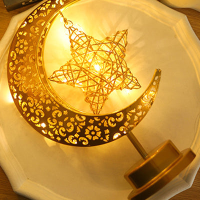 Contemporary Creative Moon Star Orb Bulb Shape Iron Glass Rattan LED Table Lamp For Bedroom