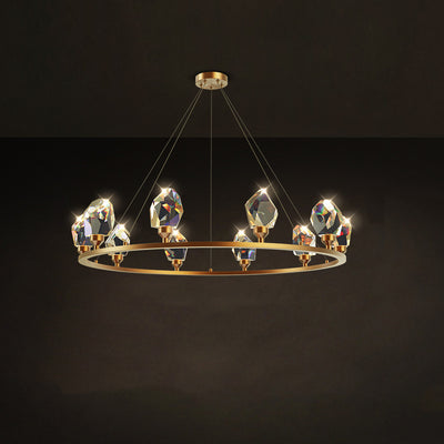 Modern Luxury Diamond Round Copper Crystal LED Chandelier For Living Room