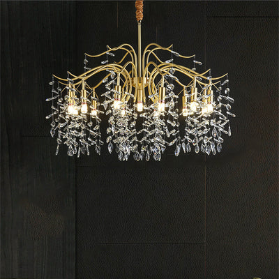 Traditional French Twig Shape Tassel Copper Crystal 7/9/11/13 Light Chandelier For Bedroom