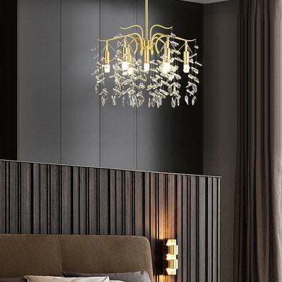 Traditional French Twig Shape Tassel Copper Crystal 7/9/11/13 Light Chandelier For Bedroom