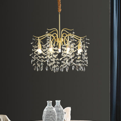 Traditional French Twig Shape Tassel Copper Crystal 7/9/11/13 Light Chandelier For Bedroom