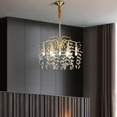 Traditional French Twig Shape Tassel Copper Crystal 7/9/11/13 Light Chandelier For Bedroom