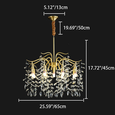 Traditional French Twig Shape Tassel Copper Crystal 7/9/11/13 Light Chandelier For Bedroom