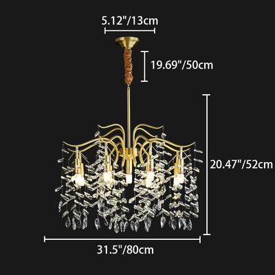 Traditional French Twig Shape Tassel Copper Crystal 7/9/11/13 Light Chandelier For Bedroom