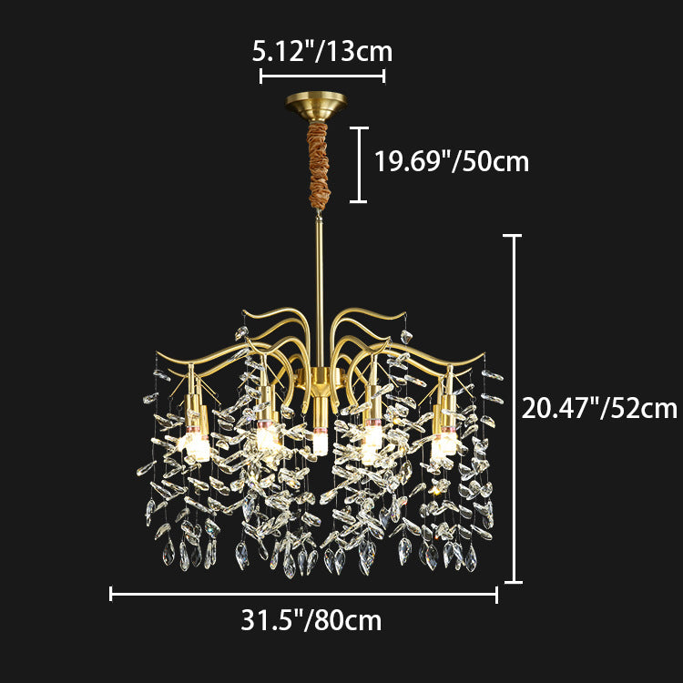 Traditional French Twig Shape Tassel Copper Crystal 7/9/11/13 Light Chandelier For Bedroom