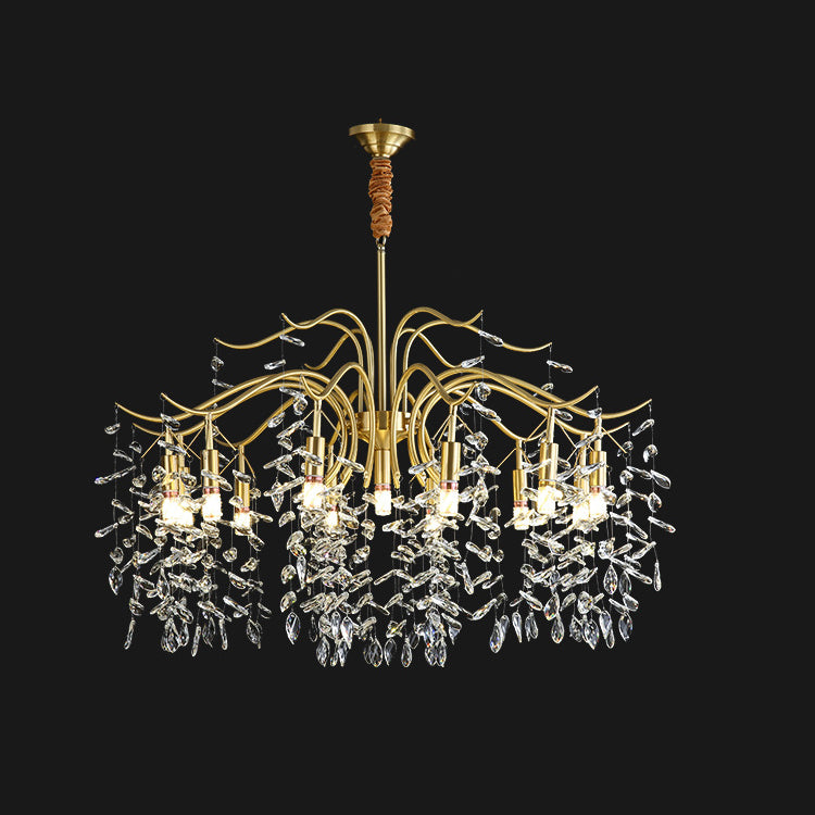 Traditional French Twig Shape Tassel Copper Crystal 7/9/11/13 Light Chandelier For Bedroom