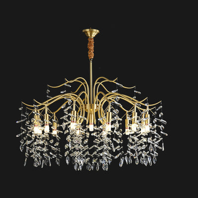 Traditional French Twig Shape Tassel Copper Crystal 7/9/11/13 Light Chandelier For Bedroom