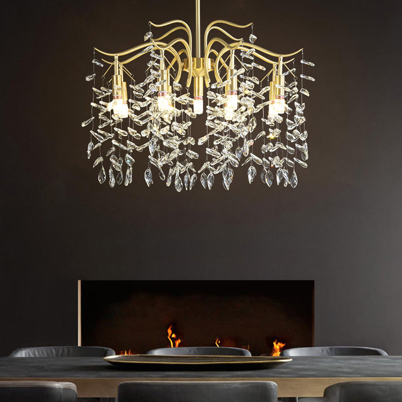 Traditional French Twig Shape Tassel Copper Crystal 7/9/11/13 Light Chandelier For Bedroom