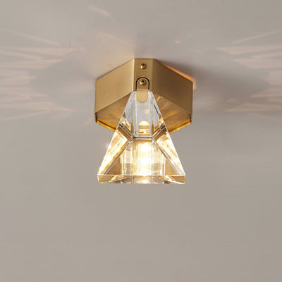 Modern Minimalist Square Top Irregular Shape Copper Crystal LED Semi-Flush Mount Ceiling Light For Hallway