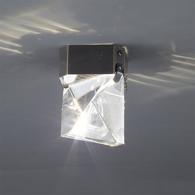 Modern Minimalist Square Top Irregular Shape Copper Crystal LED Semi-Flush Mount Ceiling Light For Hallway