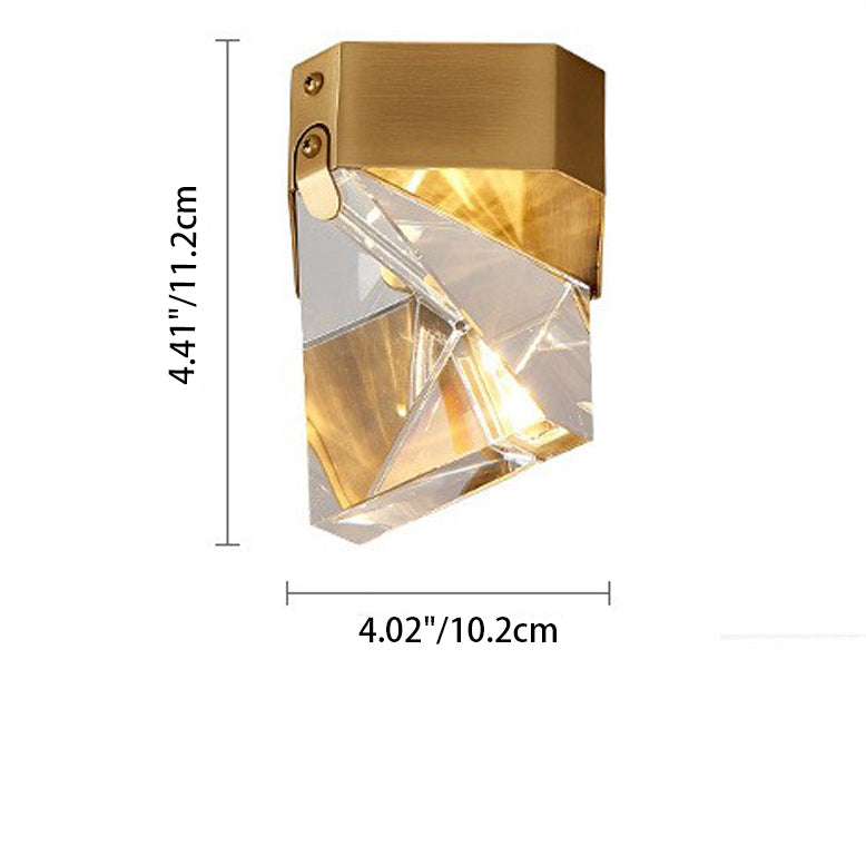 Modern Minimalist Square Top Irregular Shape Copper Crystal LED Semi-Flush Mount Ceiling Light For Hallway