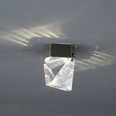 Modern Minimalist Square Top Irregular Shape Copper Crystal LED Semi-Flush Mount Ceiling Light For Hallway