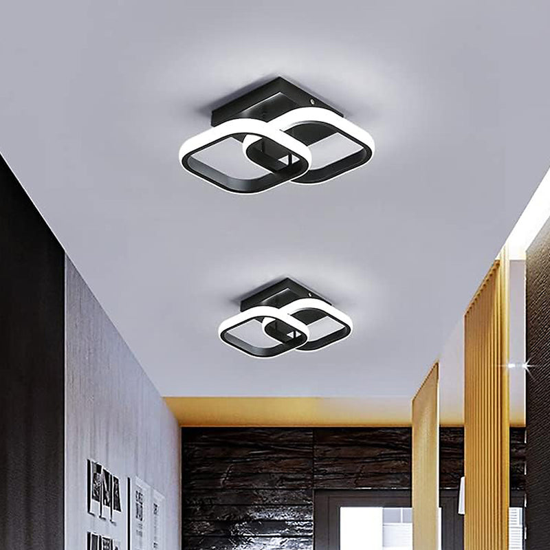 Modern Minimalist Round Square Intersecting Iron Aluminum LED Semi-Flush Mount Ceiling Light For Hallway