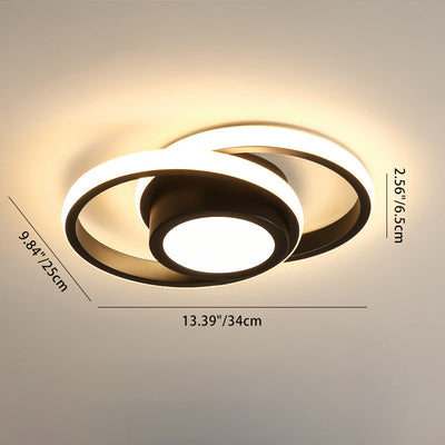 Modern Minimalist Round Square Intersecting Iron Aluminum LED Semi-Flush Mount Ceiling Light For Hallway