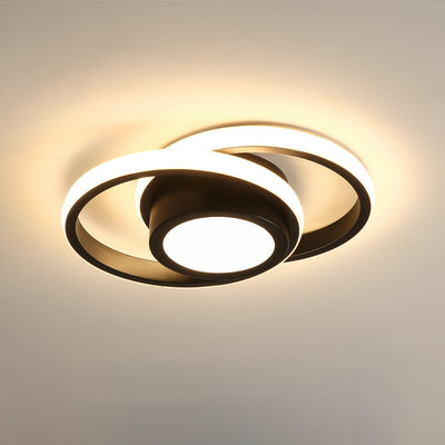 Modern Minimalist Round Square Intersecting Iron Aluminum LED Semi-Flush Mount Ceiling Light For Hallway