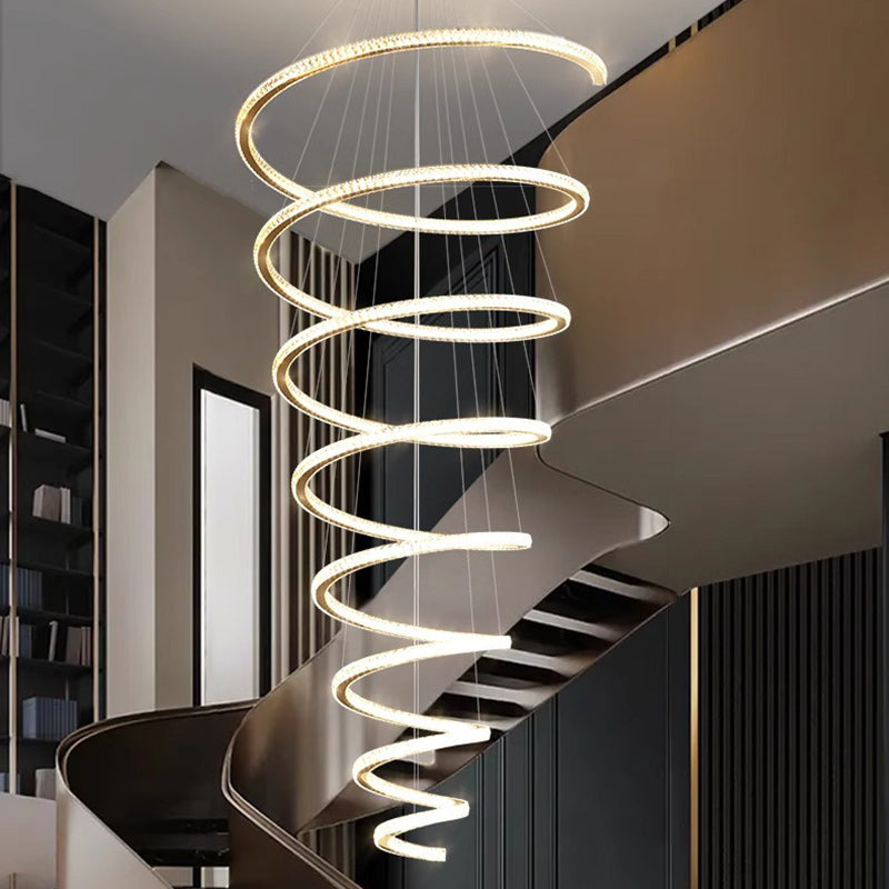 Modern Luxury Spiral Stainless Steel Crystal LED Chandelier For Living Room