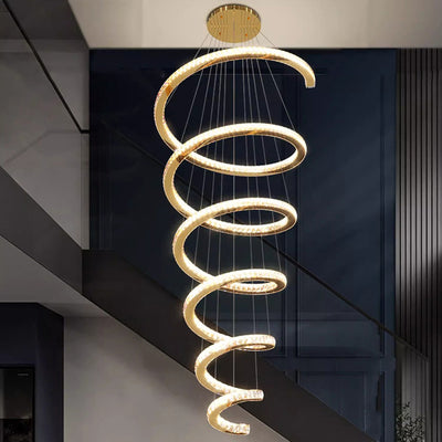 Modern Luxury Spiral Stainless Steel Crystal LED Chandelier For Living Room