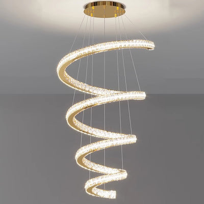 Modern Luxury Spiral Stainless Steel Crystal LED Chandelier For Living Room