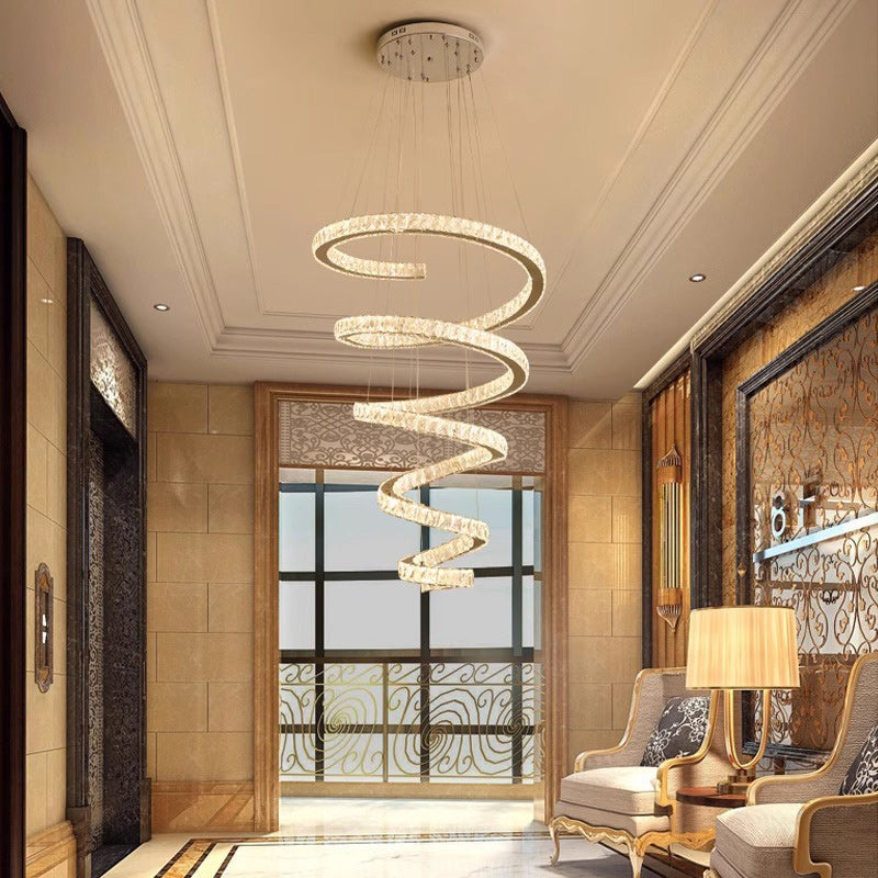 Modern Luxury Spiral Stainless Steel Crystal LED Chandelier For Living Room