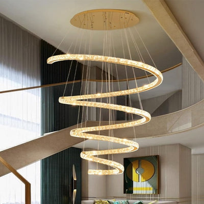 Modern Luxury Spiral Stainless Steel Crystal LED Chandelier For Living Room