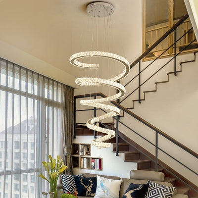 Modern Luxury Spiral Stainless Steel Crystal LED Chandelier For Living Room