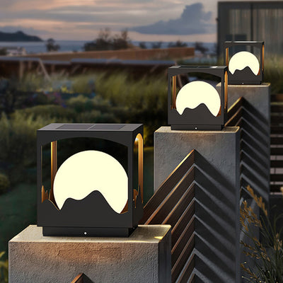 Modern Art Deco Solar Waterproof Square Orb PE Stainless Steel LED Outdoor Light For Outdoor