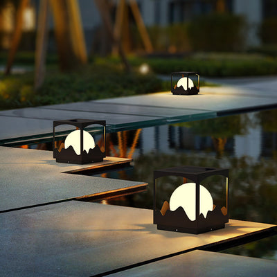 Modern Art Deco Solar Waterproof Square Orb PE Stainless Steel LED Outdoor Light For Outdoor