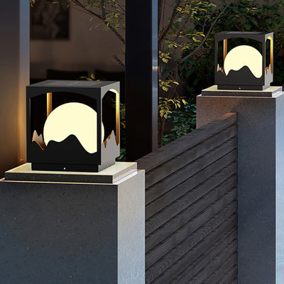 Modern Art Deco Solar Waterproof Square Orb PE Stainless Steel LED Outdoor Light For Outdoor