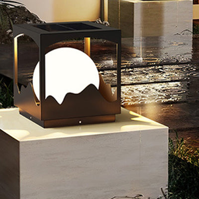 Modern Art Deco Solar Waterproof Square Orb PE Stainless Steel LED Outdoor Light For Outdoor