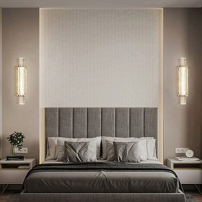 Modern Minimalist Rectangular Linear Stainless Steel Bubble Crystal Wall Sconce Lamp For Bedroom