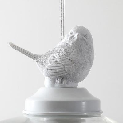 Contemporary Creative Bird Round Cylinder Resin Glass 1-Light Pendant Light For Dining Room