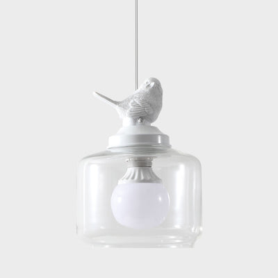 Contemporary Creative Bird Round Cylinder Resin Glass 1-Light Pendant Light For Dining Room