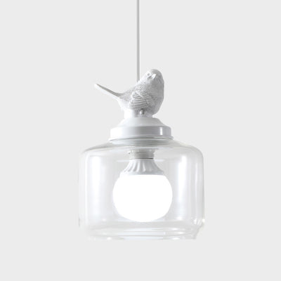 Contemporary Creative Bird Round Cylinder Resin Glass 1-Light Pendant Light For Dining Room