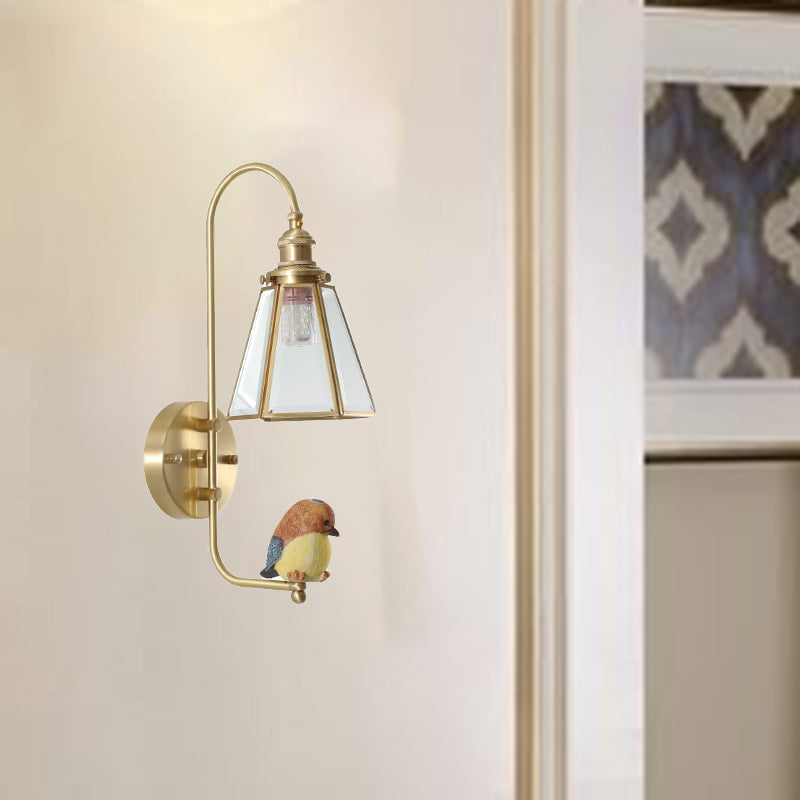 Modern Mid-Century Bird Angel Copper Resin Glass 1-Light Wall Sconce Lamp For Bedroom