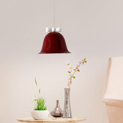 Contemporary Scandinavian Cream Bell Bow Tie Round Iron 1-Light Pendant Light For Bedroom