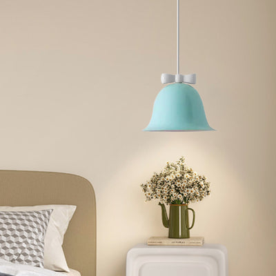 Contemporary Scandinavian Cream Bell Bow Tie Round Iron 1-Light Pendant Light For Bedroom